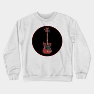 Tiled Pixel Red 8-String Bass Guitar in a Black Circle Crewneck Sweatshirt